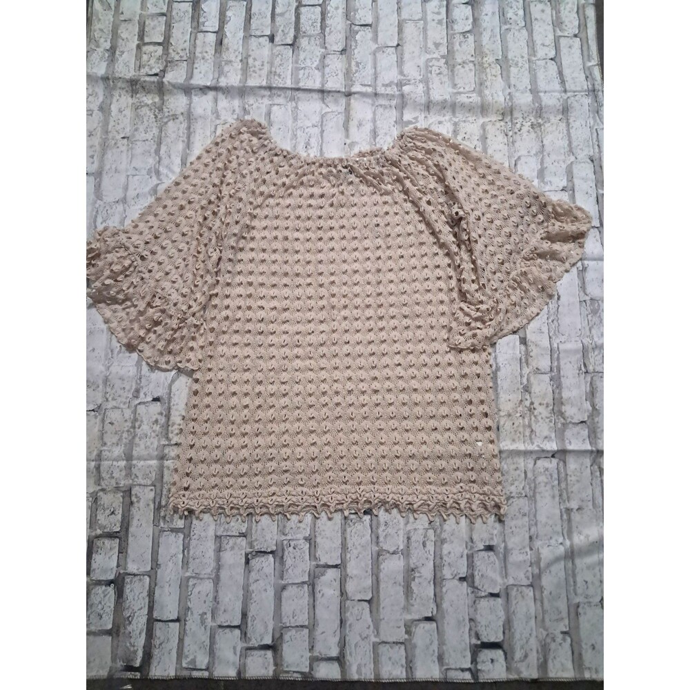 Yahada USA Women's Size XL Bohemian Festival Beige Top 3/4 Flare Bell Sleeves